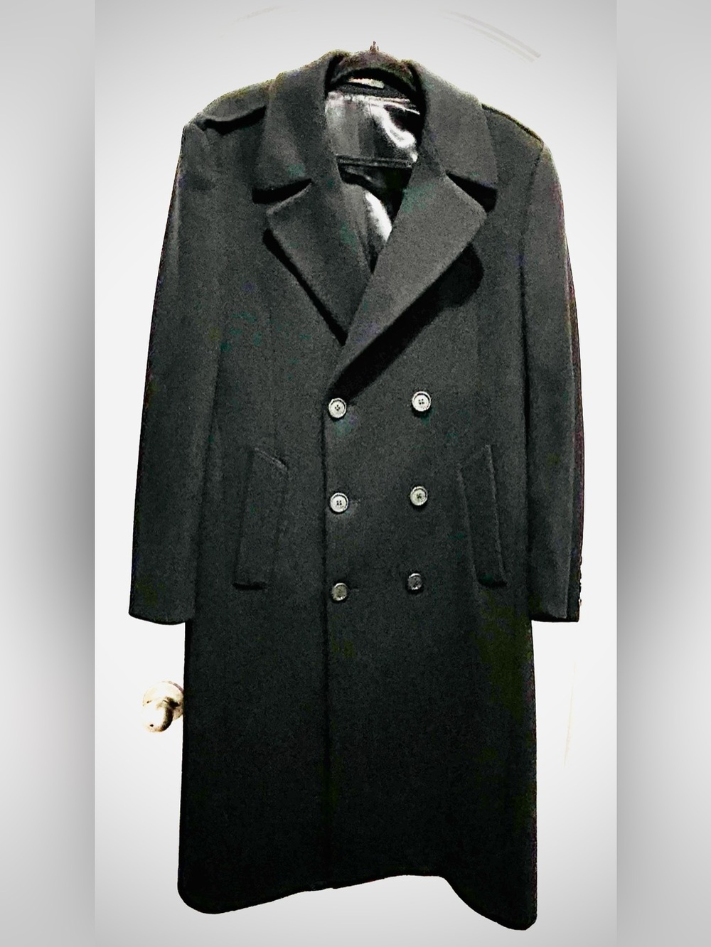 Vtg London Fog double breasted black wool winter coat old money preppy sz 38 Re